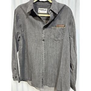 Caterpillar NWT Men's Button Down Grey Caterpillar Leather Logo Men’s XL